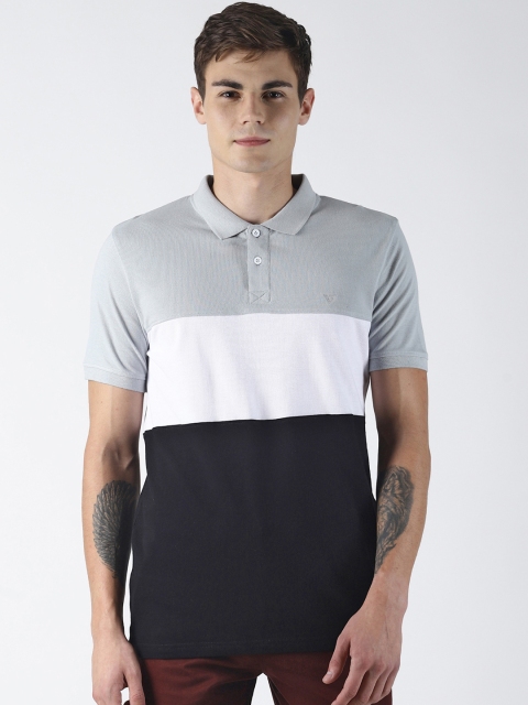 

Blue Saint Men Grey Colourblocked Polo Collar T-shirt