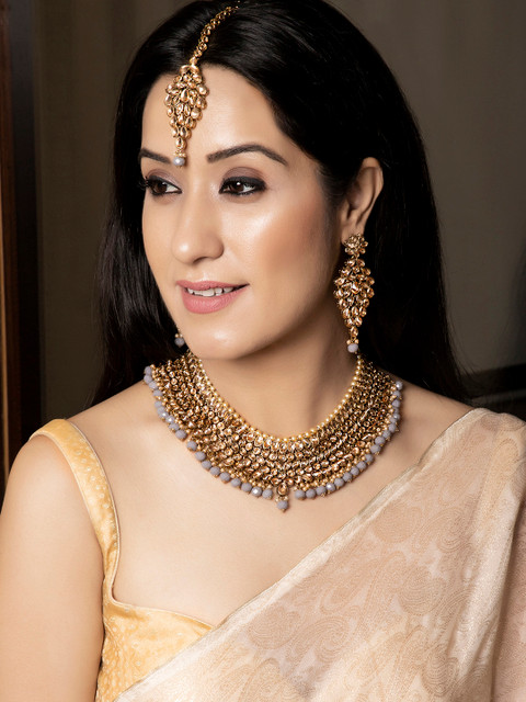 

Rubans Women Gold-Plated & Grey Stone-Studded Jewellery Set