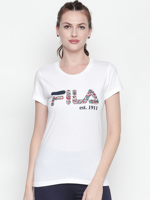 

FILA Women White Printed Round Neck T-shirt