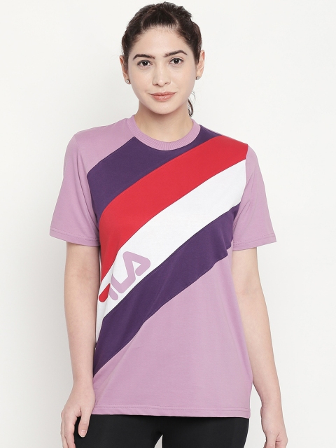 

FILA Women Blue Colourblocked Round Neck T-shirt, Purple