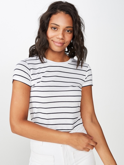 

COTTON ON Women White & Black Striped T-shirt
