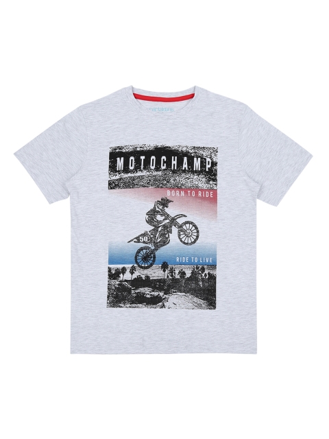 

Pantaloons Junior Boys Grey Melange Printed Round Neck Pure Cotton T-shirt