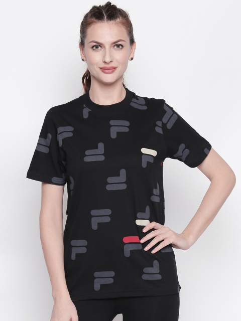 

FILA Women Black Printed Round Neck T-shirt