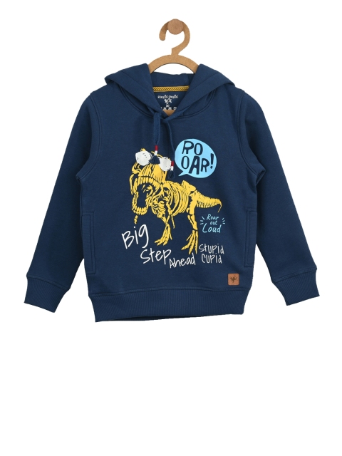 

Stupid Cupid Boys Navy Blue Printed Hooded Sweatshirt