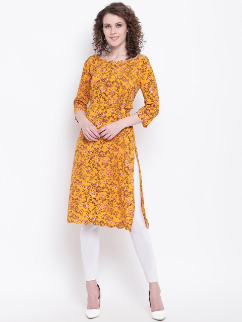 

Napra Women Mustard Yellow Floral Printed Straight Kurta