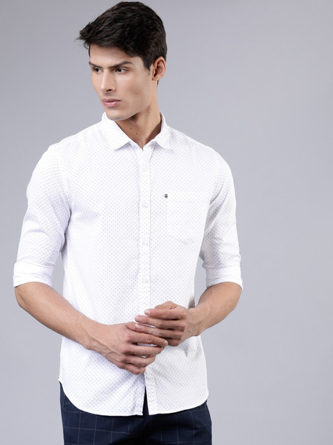 

HIGHLANDER Men White & Navy Blue Slim Fit Printed Casual Shirt