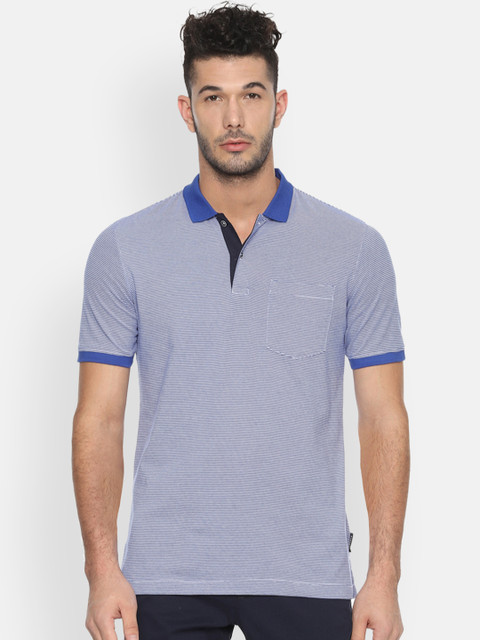

Van Heusen Men Blue and White Striped Polo Collar T-shirt