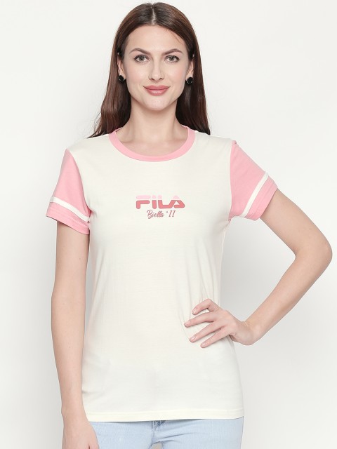 

FILA Women Red Printed Round Neck T-shirt, White