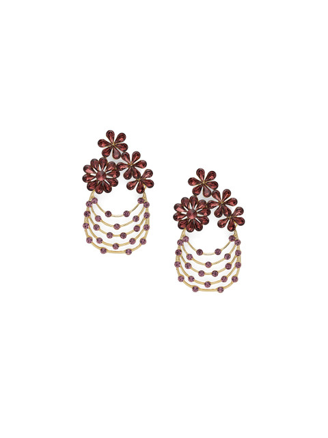 

Fabstreet Gold-Plated & Brown Handcrafted Embellished Contemporary Drop Earrings
