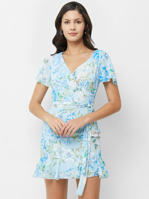 

bebe Women Printed Blue Wrap Dress