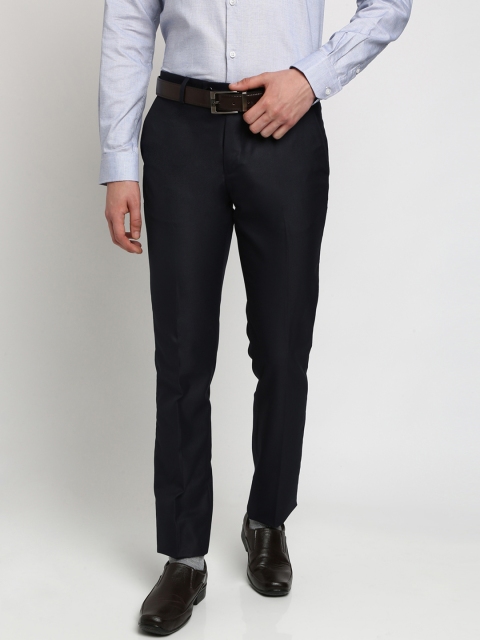 

Crocodile Men Navy Blue Slim Fit Self Design Formal Trousers