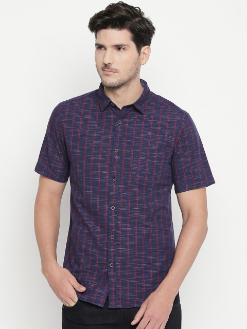

BYFORD by Pantaloons Men Navy Blue Slim Fit Striped Casual Shirt