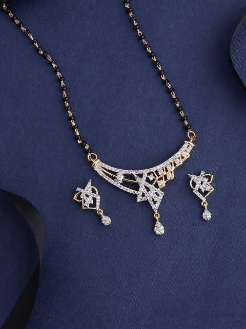 

Voylla Women Gold-Plated & Black Mangalsutra with Earrings