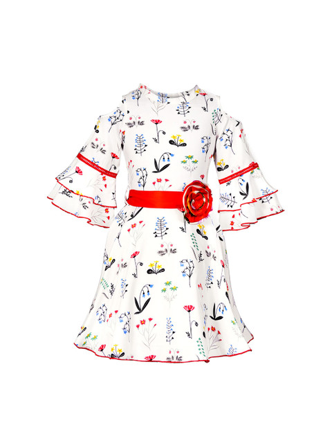 

naughty ninos Girls Off-White Floral Printed Fit and Flare Dress