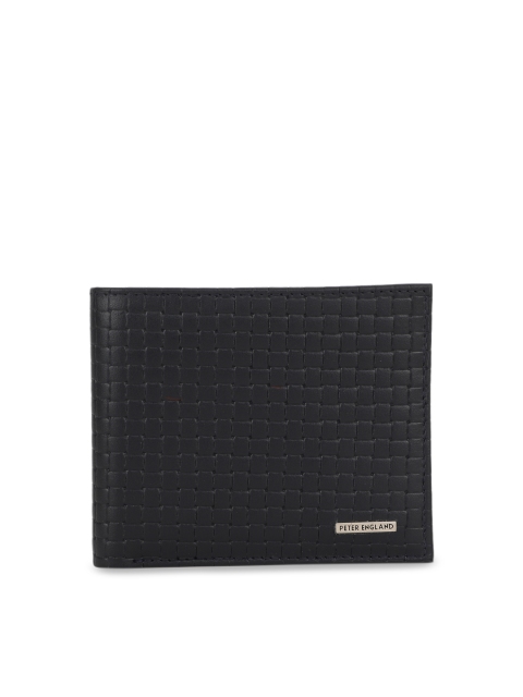 

Peter England Men Navy Blue Leather Textured Two Fold Wallet
