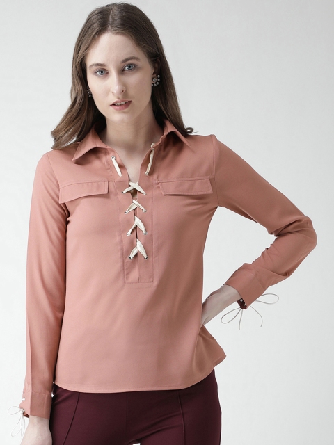 

KASSUALLY Women Pink Comfort Regular Fit Solid Casual Shirt