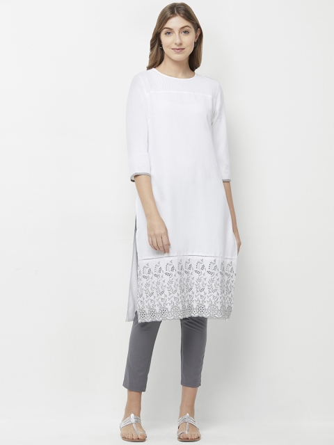 

Naari Women White Solid Straight Kurta