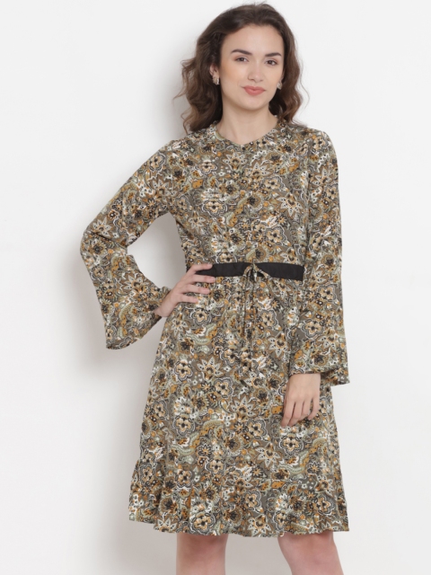 

Abiti Bella Women Printed Olive Green Fit and Flare Dress