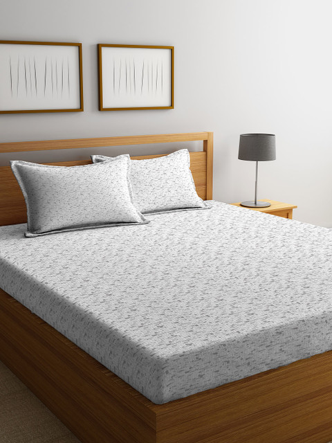 

Portico New York White Abstract 144 TC Cotton 1 King Bedsheet with 2 Pillow Covers