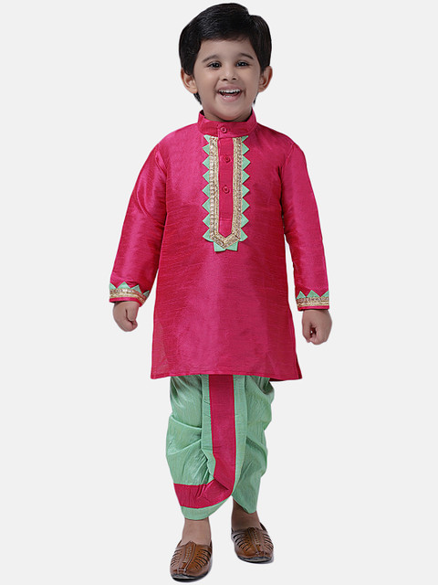 

BownBee Boys Pink & Green Yoke Design Kurta with Dhoti Pants