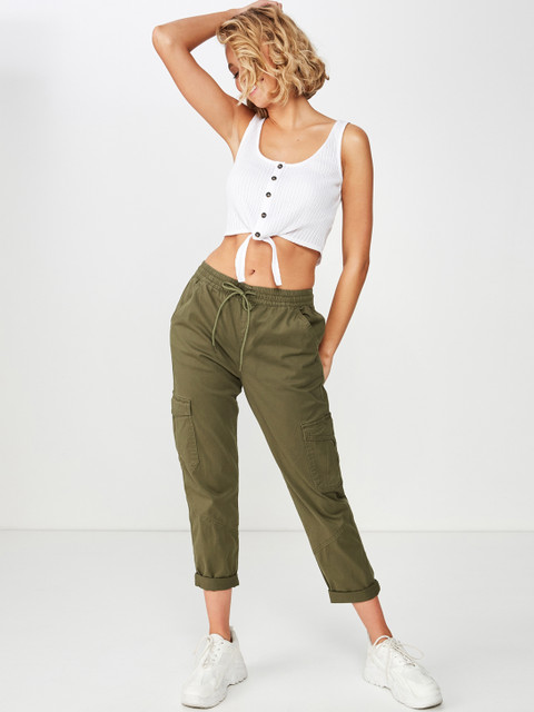 

COTTON ON Women Olive Green Relaxed Fit Solid Cargos