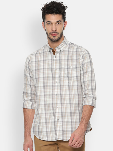 

Van Heusen Sport Men Grey & Off-White Slim Fit Checked Casual Shirt