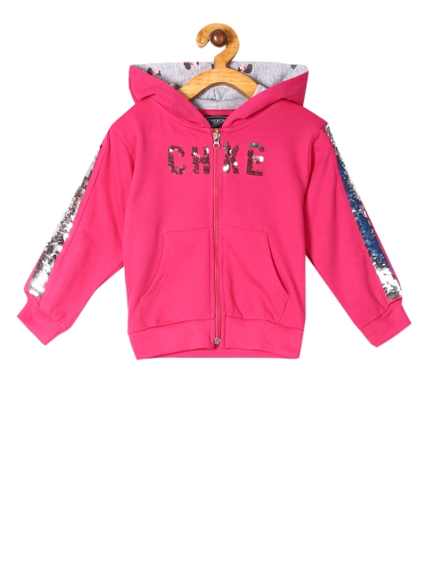 

Cherokee Girls Pink Solid Hooded Embellished Sweatshirt