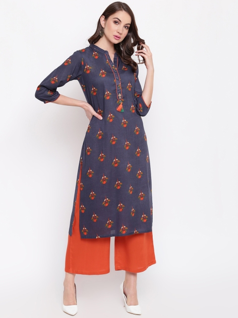 

Napra Women Grey & Orange Printed Kurta with Palazzos
