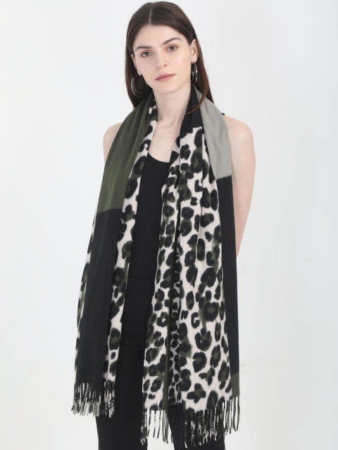 

FabSeasons Women Olive Green & White Animal Printed Scarf