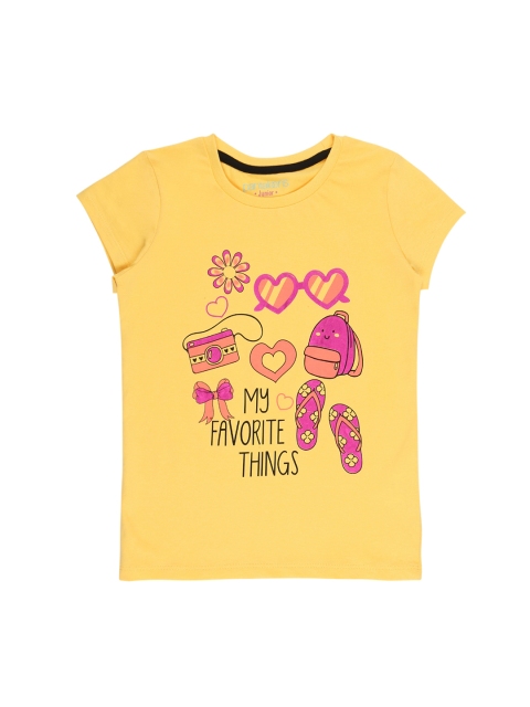

Pantaloons Junior Girls Yellow Printed Polo Collar Pure Cotton T-shirt