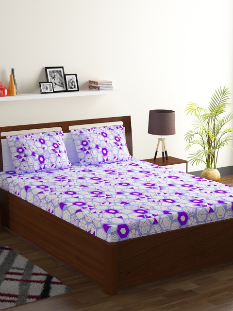 

BOMBAY DYEING Purple Geometric 120 TC Cotton 1 King Bedsheet with 2 Pillow Covers