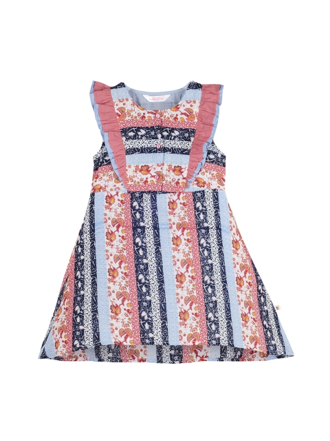

Budding Bees Girls Blue & Pink Printed Fit and Flare Dress