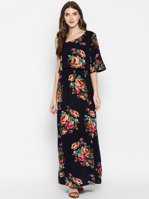 

MIAMINX Women Navy Blue Floral Print Maxi Dress