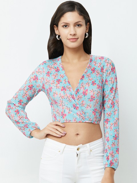 

bebe Women Blue Printed Crop Top