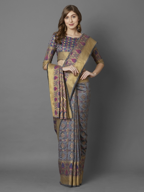

Mitera Grey Silk Blend Woven Design Banarasi Saree