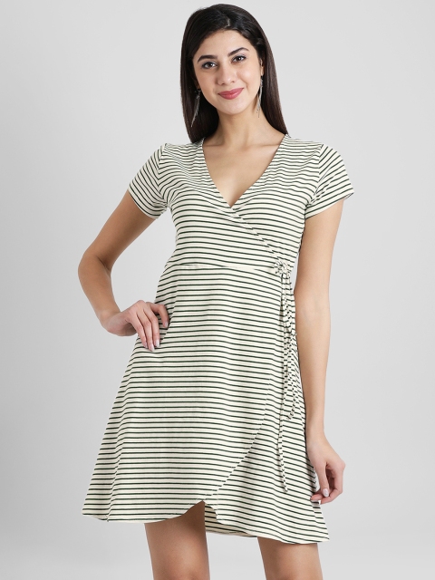 Aayna Women Striped White Wrap Dress