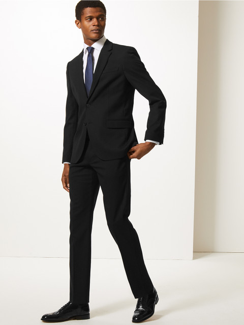 

Marks & Spencer Men Black Slim Fit Solid Formal Trousers