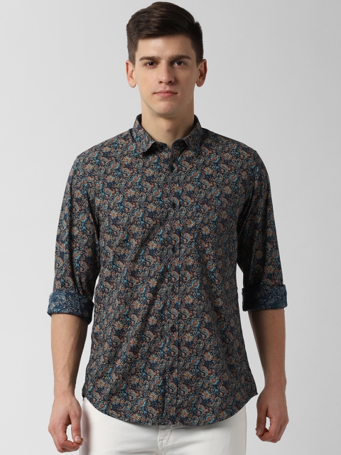 

Peter England Casuals Men Navy Blue & Orange Slim Fit Printed Casual Shirt