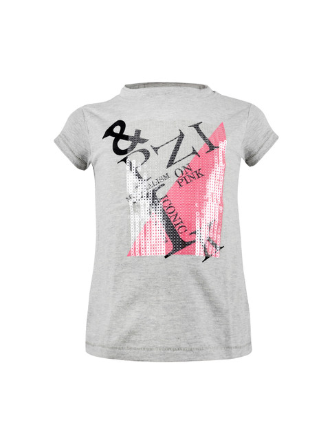 

TALES & STORIES Girls Grey Printed Round Neck T-shirt