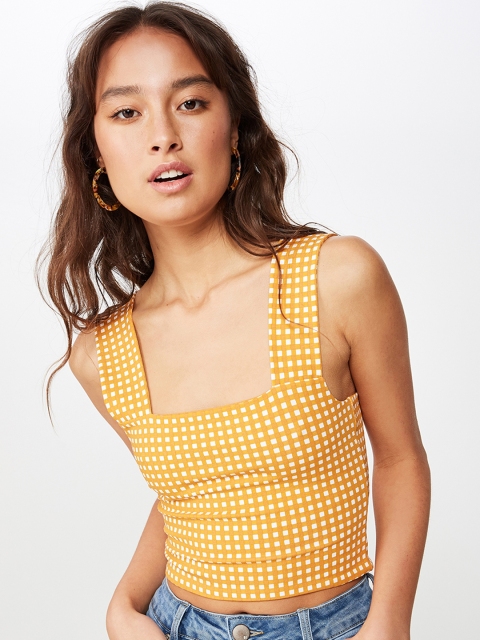 

COTTON ON Women Yellow Checked Tank Top