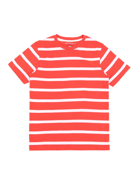 

Pantaloons Junior Boys Red White Striped Round Neck Pure Cotton T-shirt