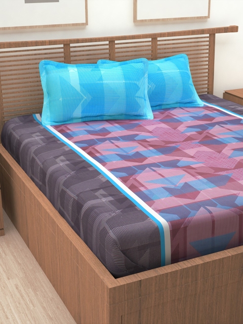 

Story@home Grey & Blue Geometric 186 TC King Bedsheet with 2 Pillow Covers