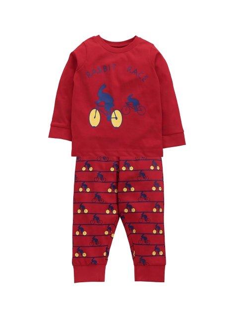 

KiddoPanti Boys Red Printed Night suit