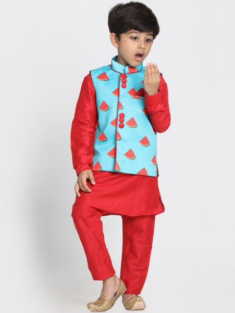 

JBN Creation Boys Red & Blue Printed Kurta Set