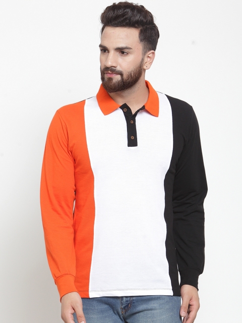 

Kalt Men Orange & Black Colourblocked Polo Collar T-shirt