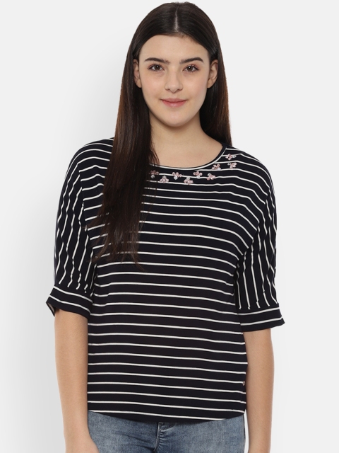 

Allen Solly Women Navy Blue Striped Top