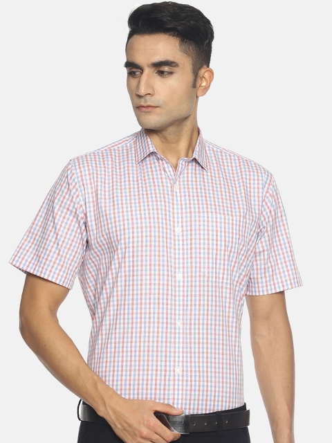 

Balista Men White & Blue Tailored Fit Checked Formal Shirt