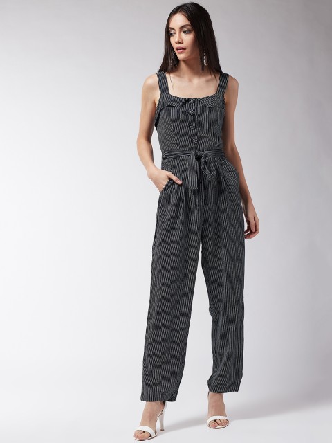 

MAGRE Women Navy Blue & White Striped Basic Jumpsuit