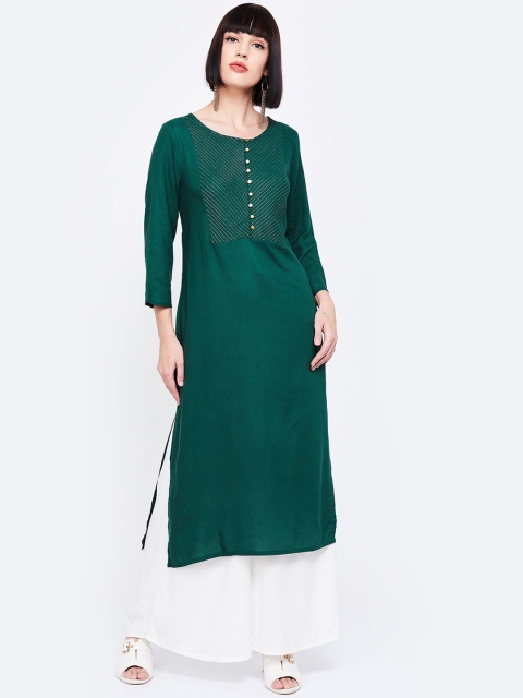 

Melange by Lifestyle Women Green Solid Straight Kurta