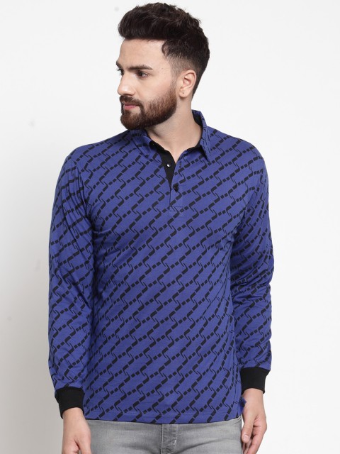 

WILD WEST Men Blue Printed Polo Collar T-shirt